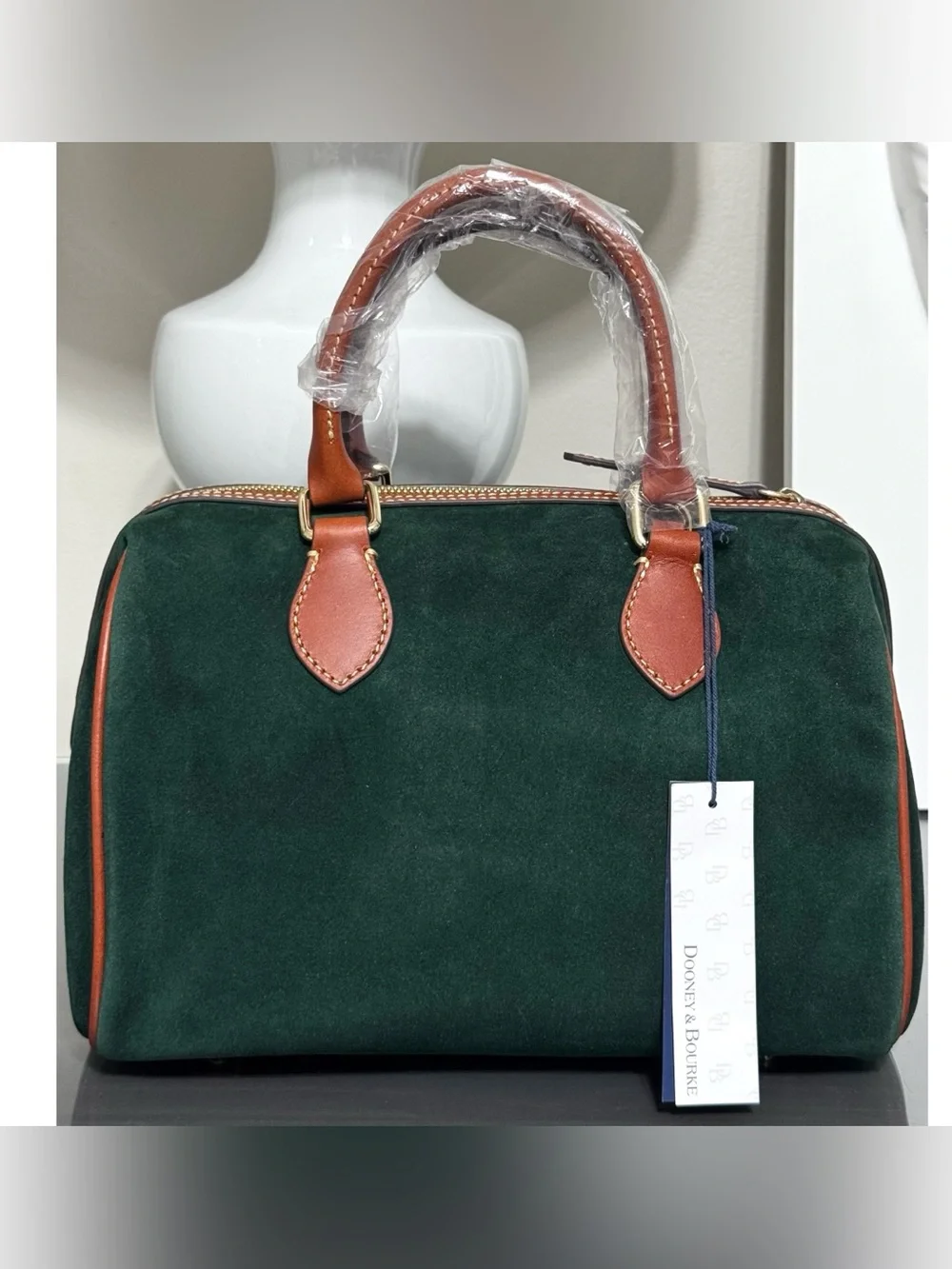 DOONEY & BOURKE Suede Barrel Satchel Handbag, IVY GREEN